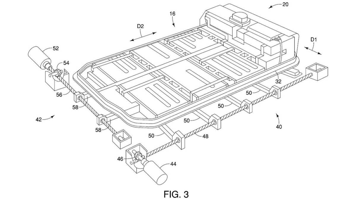 該專利讓電池可以改變在底盤的位置，藉此達成更好的操控性表現。（圖／翻攝自美國專利商標局）