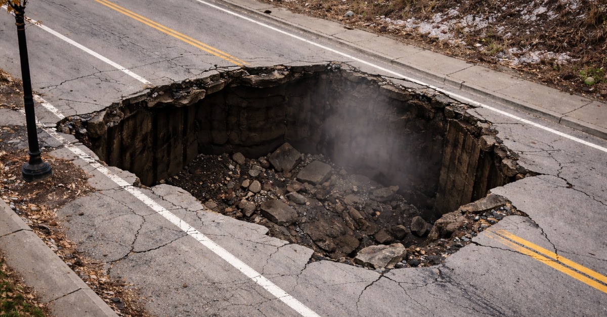 影/恐怖瞬間! 乖乖等紅燈路 美2車突遭天坑吞噬