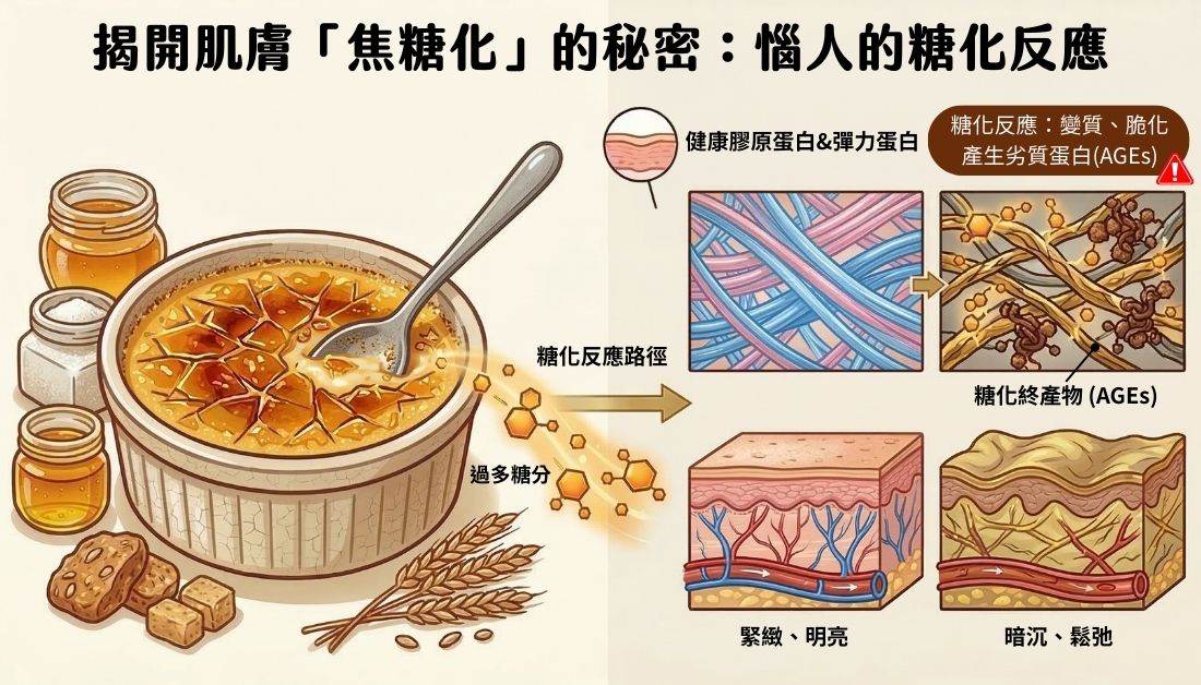 近年，醫學研究出糖化反應是造成皮膚老化與身體疾病的元兇之一。（圖／AI生成）