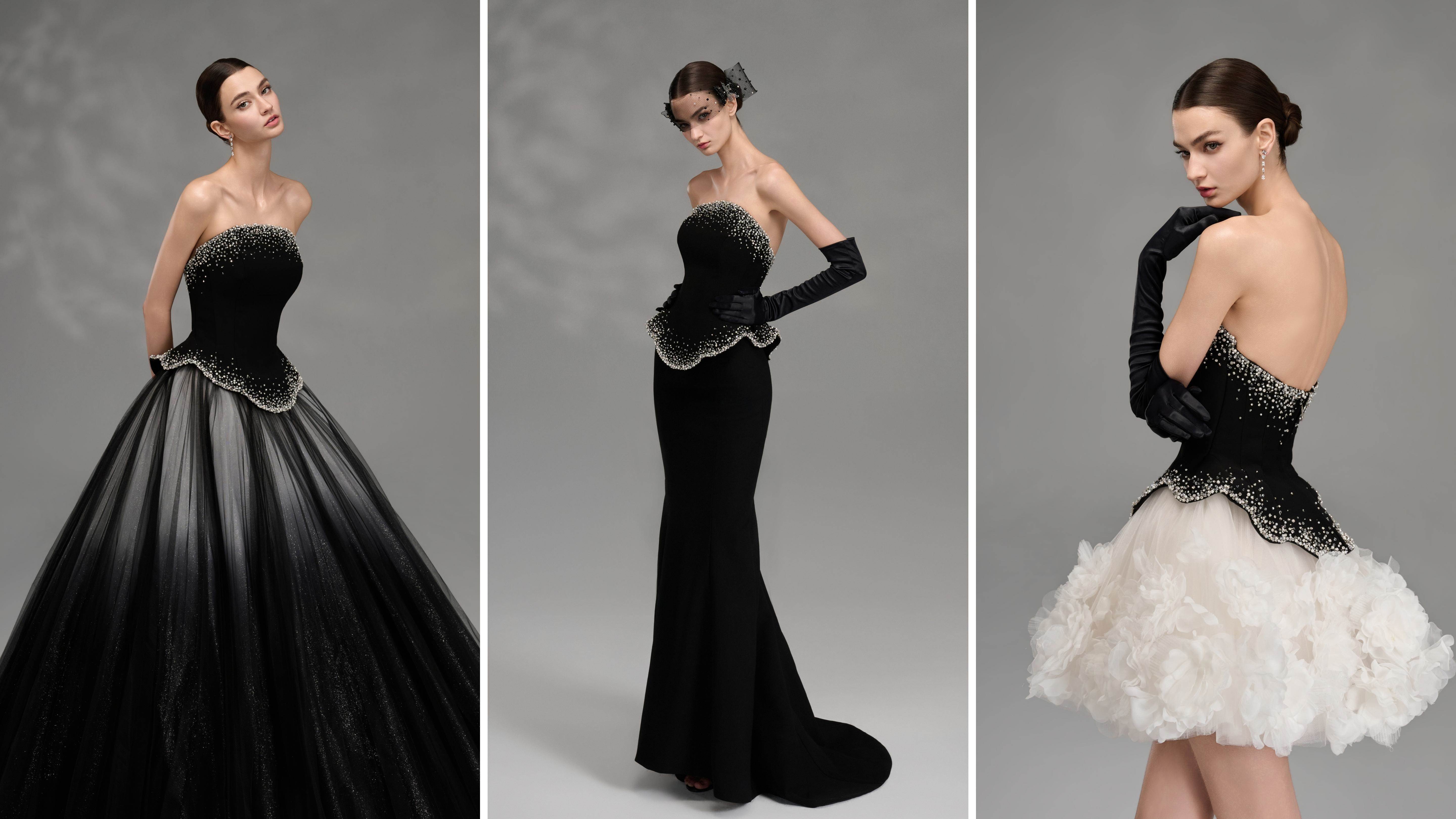 7圖說：「影之綻放／Shadow Bloom」作品可1件3穿，包括馬甲+長裙，馬甲＋魚尾，馬甲加短裙，體現這一季多穿的特色。（LinLi Bouquite提供）