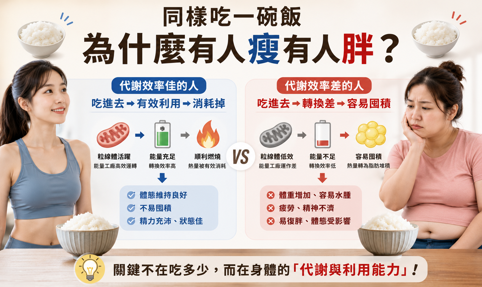 為什麼有人吃不胖、有人容易囤積?代謝能力成為影響體態的重要因素。(圖/業者提供)