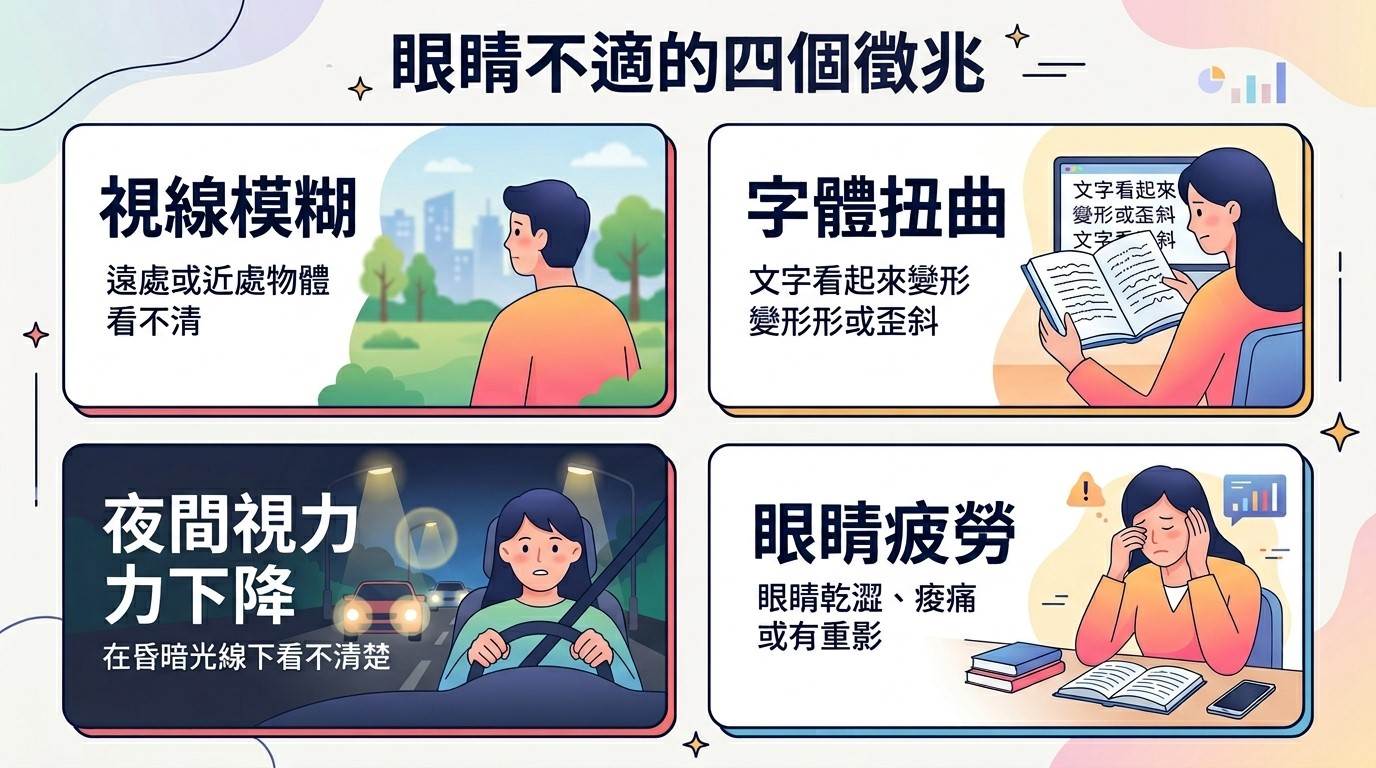 以上都可能是視覺系統正在退化的早期警訊。(圖/AI生成)