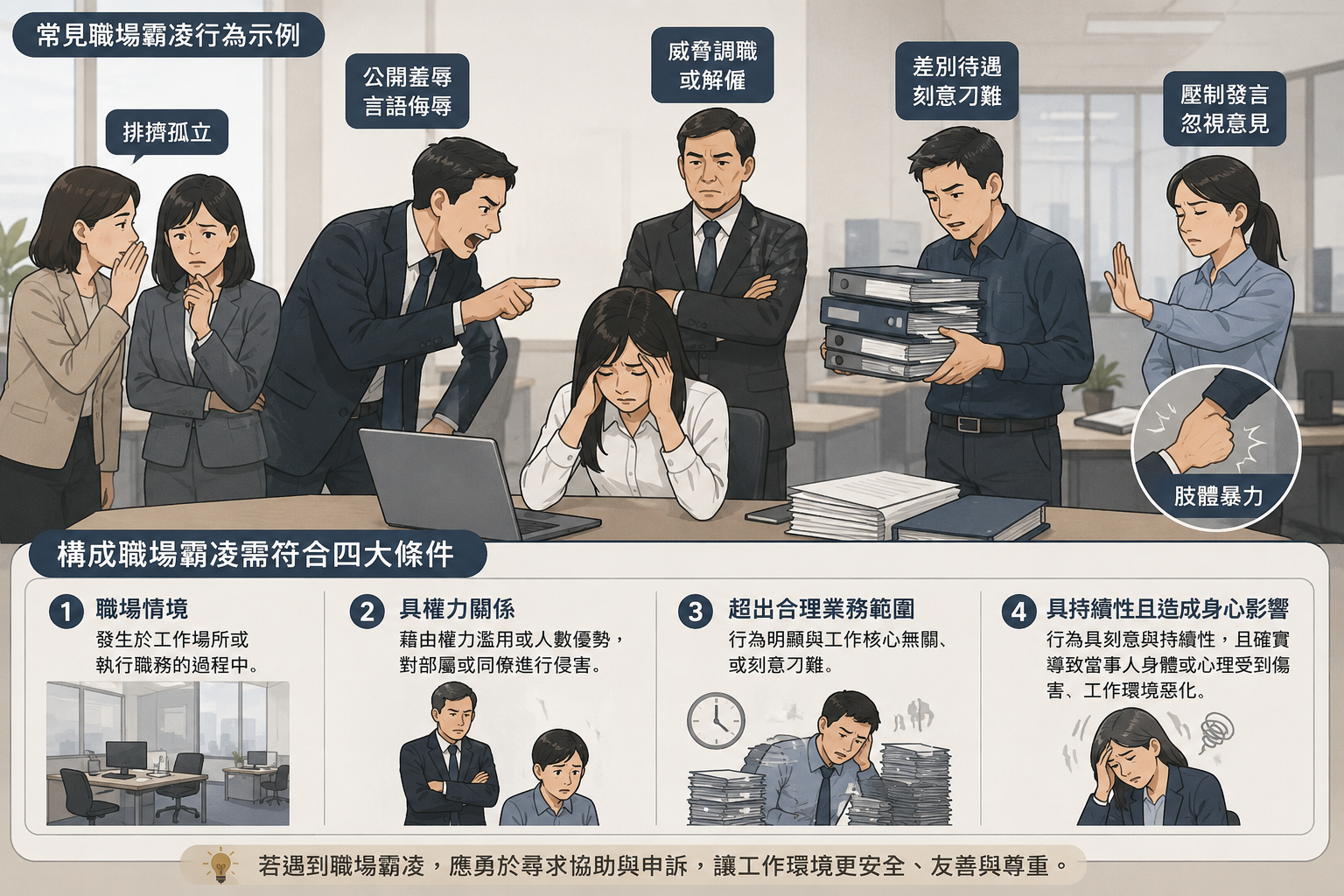 職場霸凌四大認定要素。(示意圖/AI生成)
