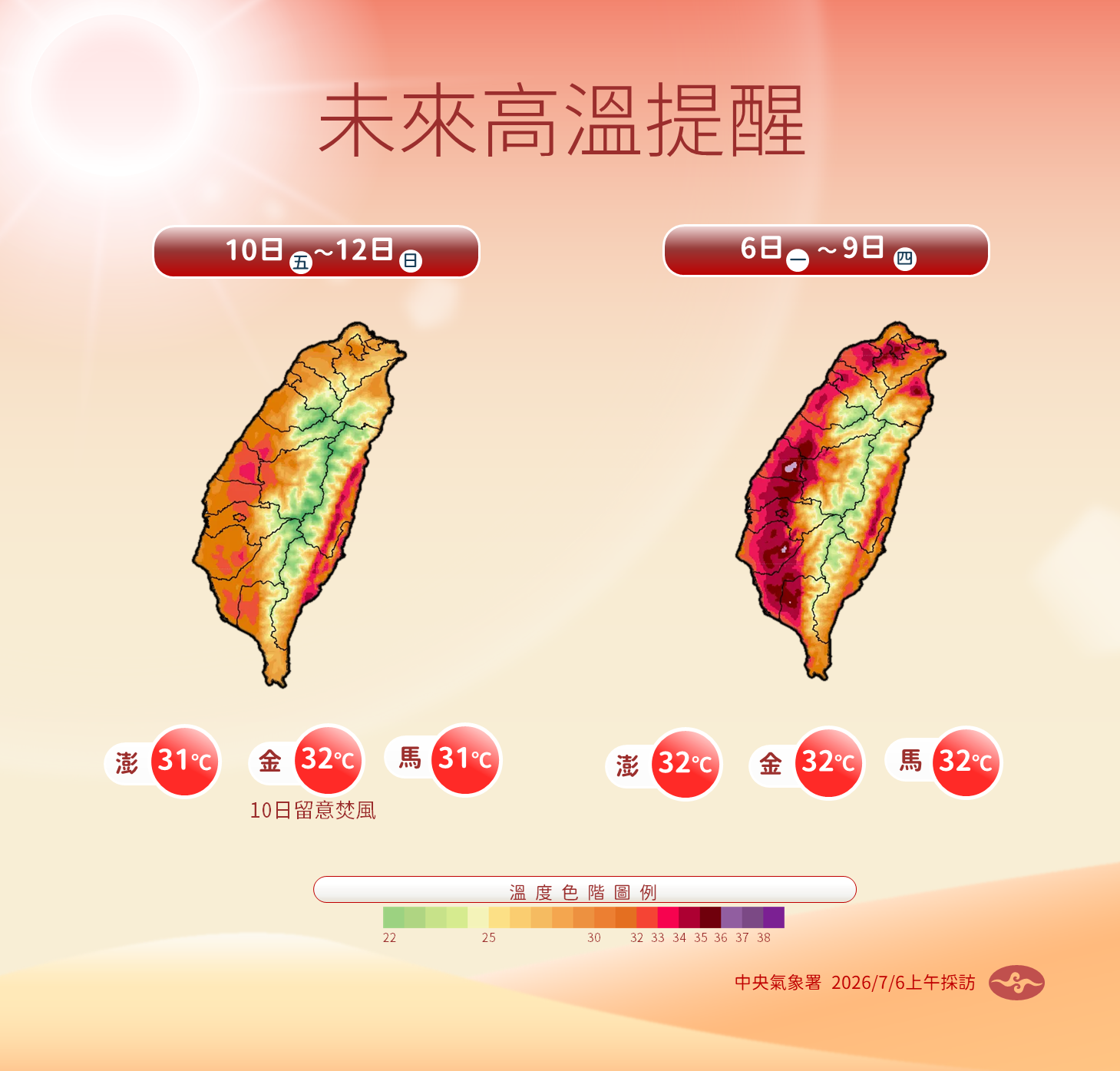 未來高溫提醒。(圖/氣象署)