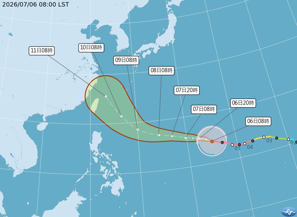 巴威<a href='/search/tags/颱風路徑/' target='_blank'>颱風路徑</a>潛勢預報。（圖／氣象署）