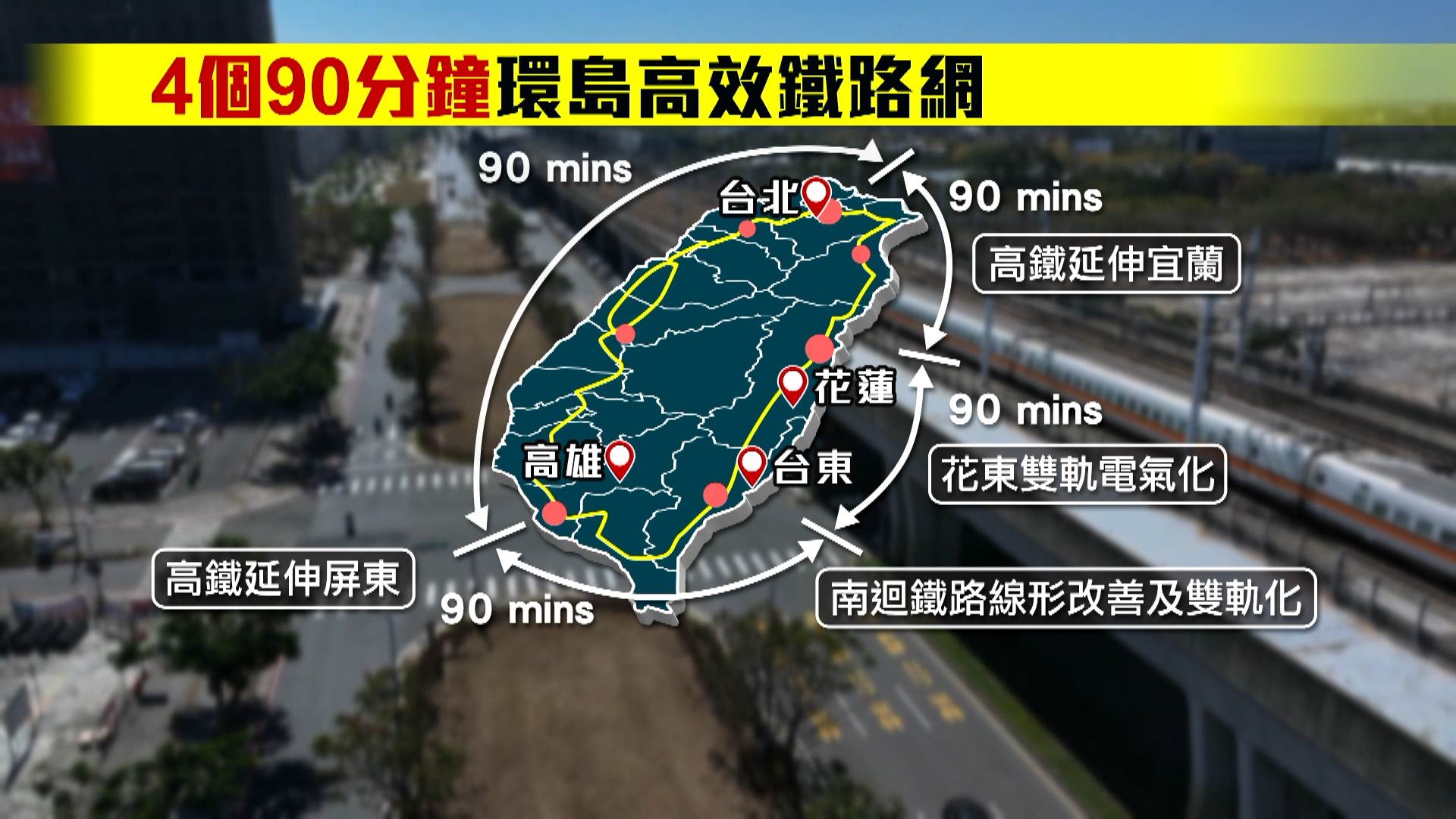 交通部推動高鐵延伸宜蘭,盼逐步完成「4個90分鐘」環島鐵路網目標。(圖/東森新聞)
