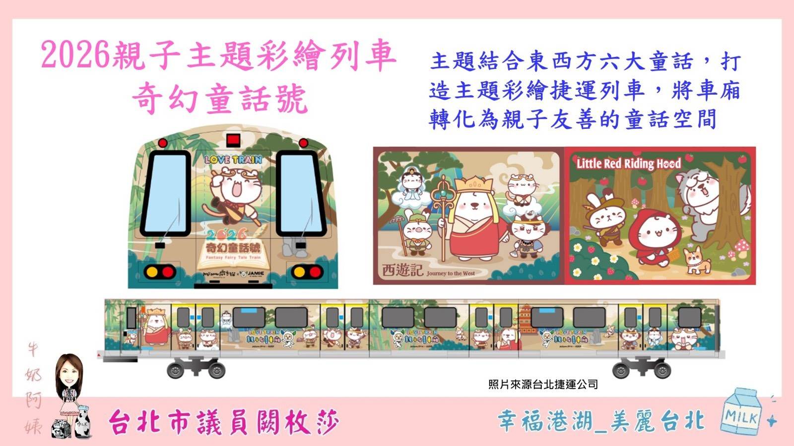 「奇幻童話號」以東、西方經典童話為主題,將捷運車廂打造成充滿故事與想像力的親子空間。(圖/闕枚莎提供)