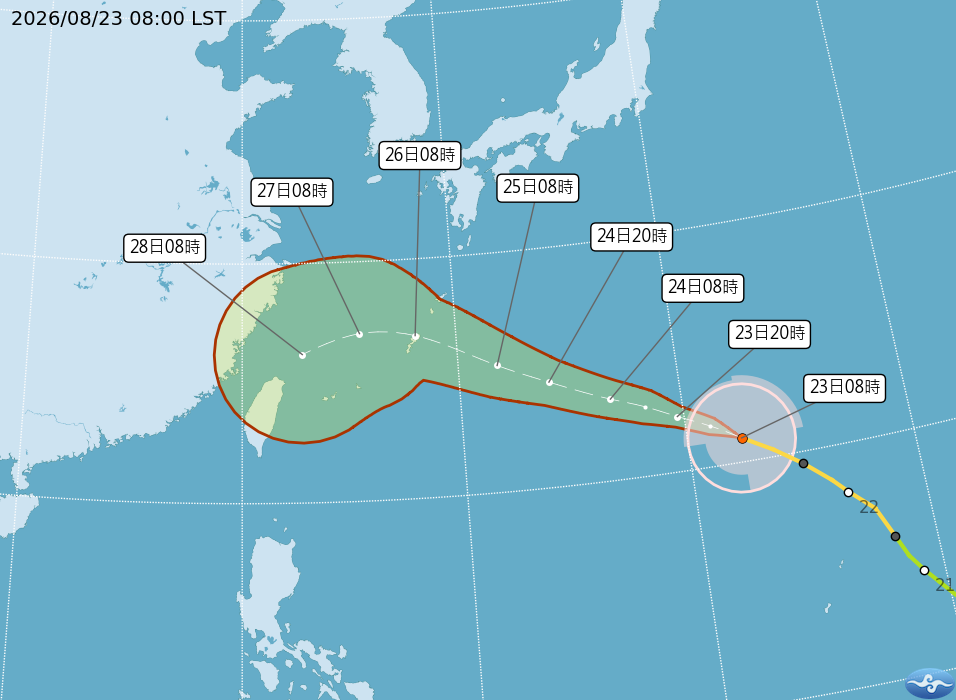 沙德爾颱風正以每小時26公里的速度向西北西方向前進。(圖/氣象署)
