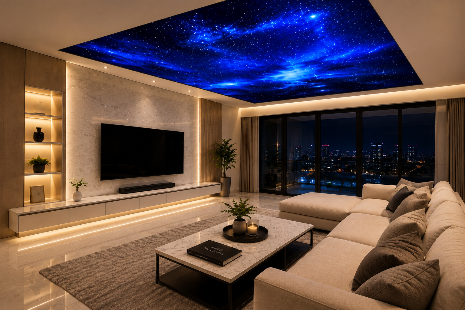 住宅空間導入AURORA™光膜天花系統,將光源融入天花設計,透過均勻面光打造簡潔舒適的居家環境。多晶彩光電科技有限公司/提供