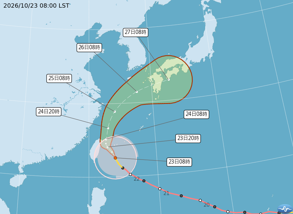 颱風中心正穩定朝西北轉北北東方向推進。（圖／<a href='/search/tags/氣象署/' target='_blank'>氣象署</a>）