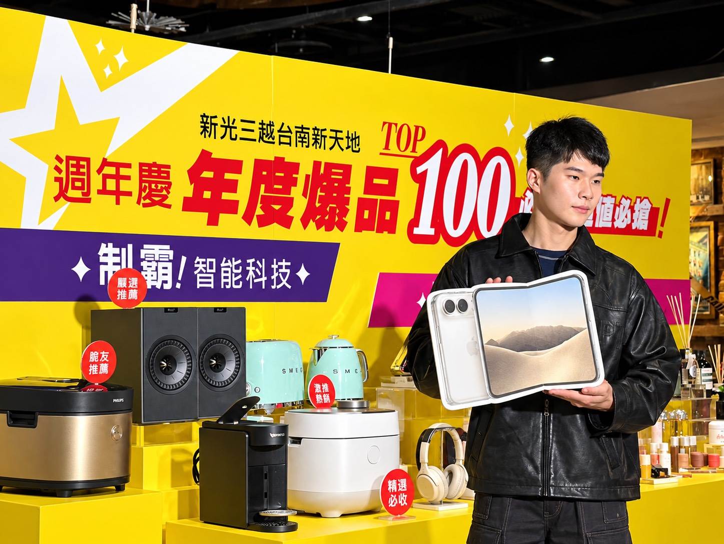 聚焦 AI 科技智慧生活趨勢,台南新天地週年慶集結 3C 數位與智慧家電,展現質感生活提案。(圖/新光三越台南新天地 提供)