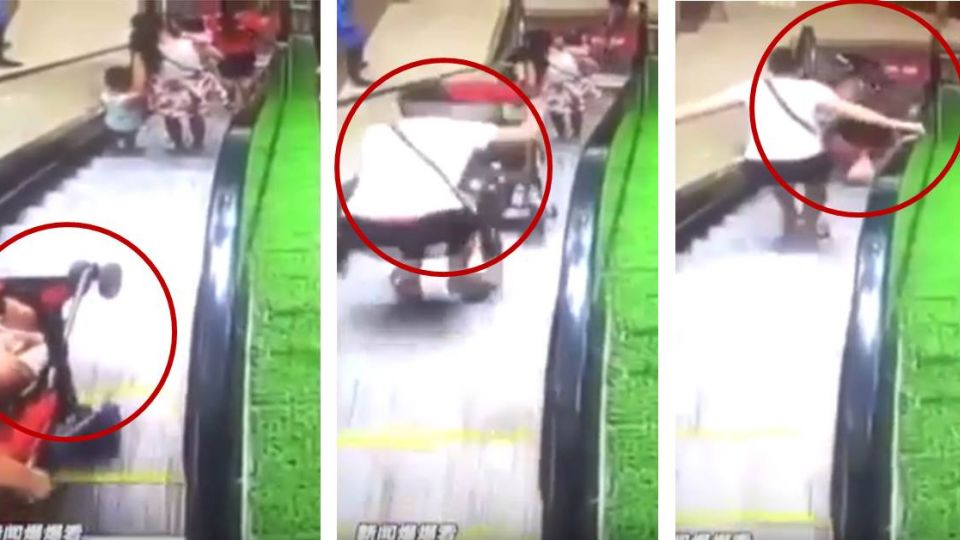 推娃娃車搭電扶梯!嬰而隨車「大怒神」般翻滾墜梯