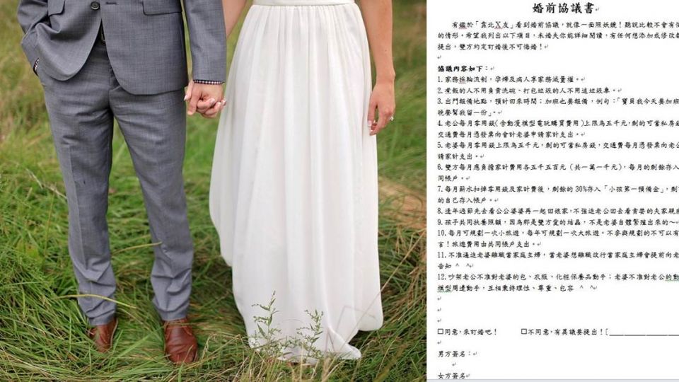 必娶！她列「婚前協議」網讚爆 過來人打臉：重擬吧