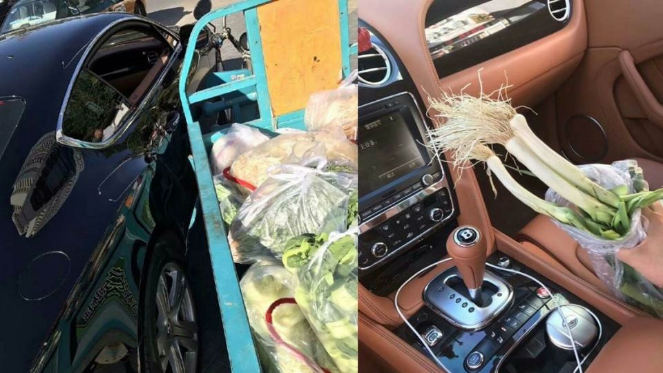 痛啊!千萬賓利遭「賣菜三輪車」狠撞 老農憨問:賠一把蔥行嗎?