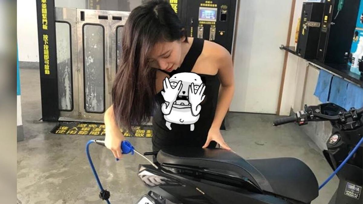 彎腰洗車…童顏妹彎腰彈出北半球！網友凍未條：車燈太亮