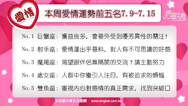 12星座本周愛情吉日吉時(7.9-7.15)