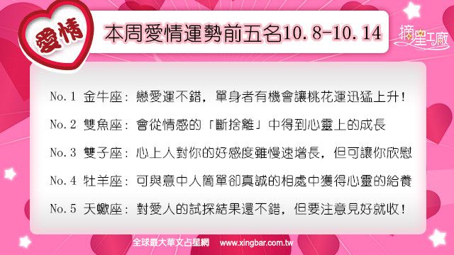 12星座本周愛情吉日吉時(10.8-10.14)