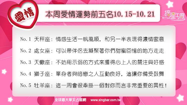 12星座本周愛情吉日吉時(10.15-10.21)